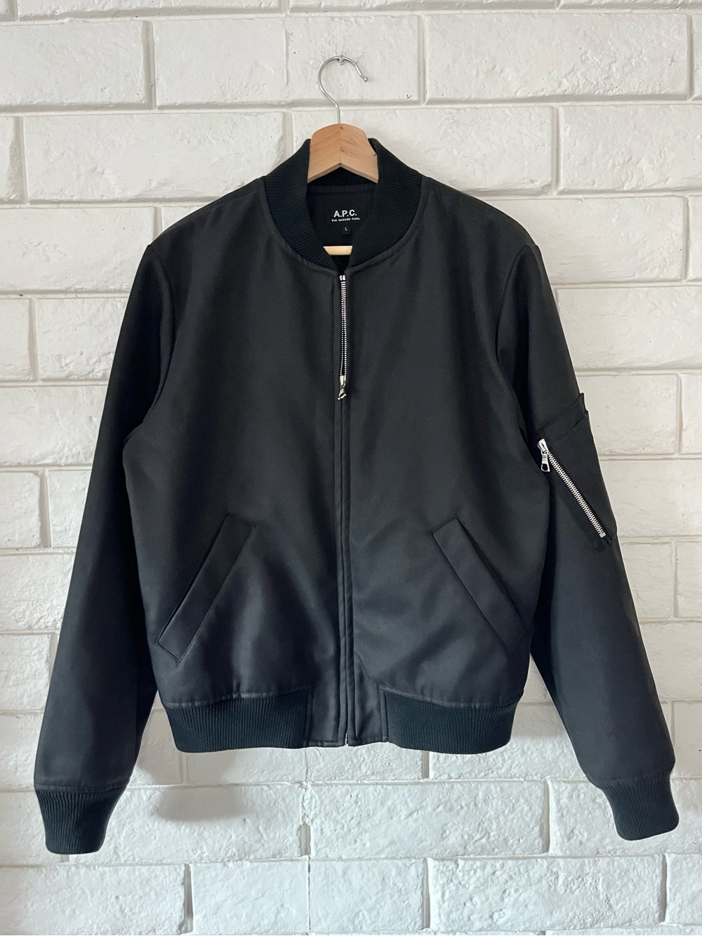 A.P.C. APC Black Oregon Cotton Blend Zip Front Bomber Jacket Men's Size Large